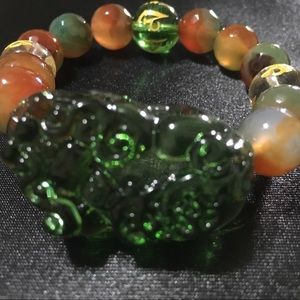 Fengshui green red agate PiXiu bracelet
